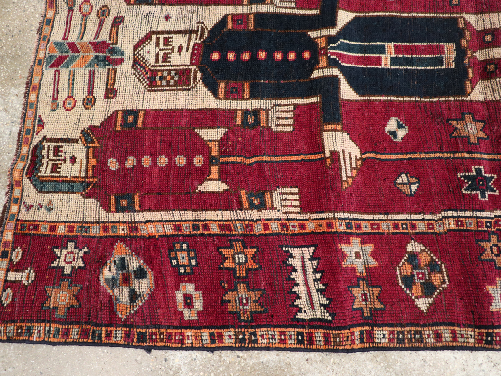 Vintage Persian Bakhtiari Pictorial Rug, No.28370 - Staging