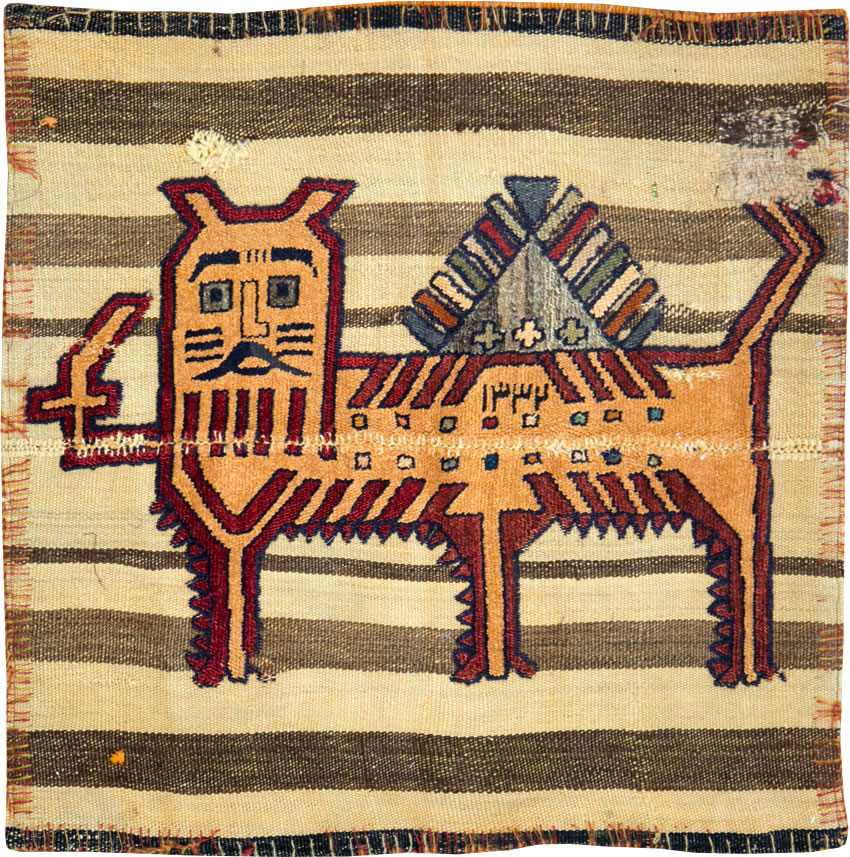 Vintage Persian Pictorial Souf Flatweave Kilim Throw Rug, No.28412 - Staging