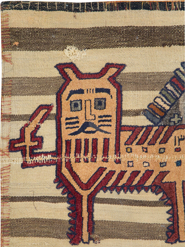 Vintage Persian Pictorial Souf Flatweave Kilim Throw Rug, No.28412 - Staging