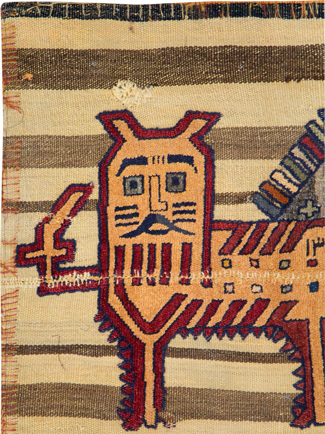 Vintage Persian Pictorial Souf Flatweave Kilim Throw Rug, No.28412 - Staging