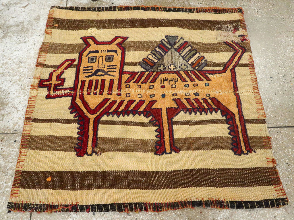 Vintage Persian Pictorial Souf Flatweave Kilim Throw Rug, No.28412 - Staging