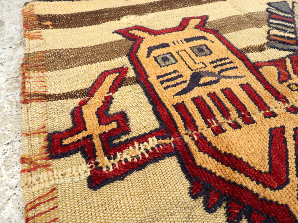 Vintage Persian Pictorial Souf Flatweave Kilim Throw Rug, No.28412 - Staging