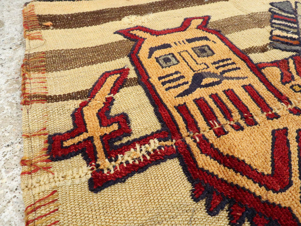 Vintage Persian Pictorial Souf Flatweave Kilim Throw Rug, No.28412 - Staging