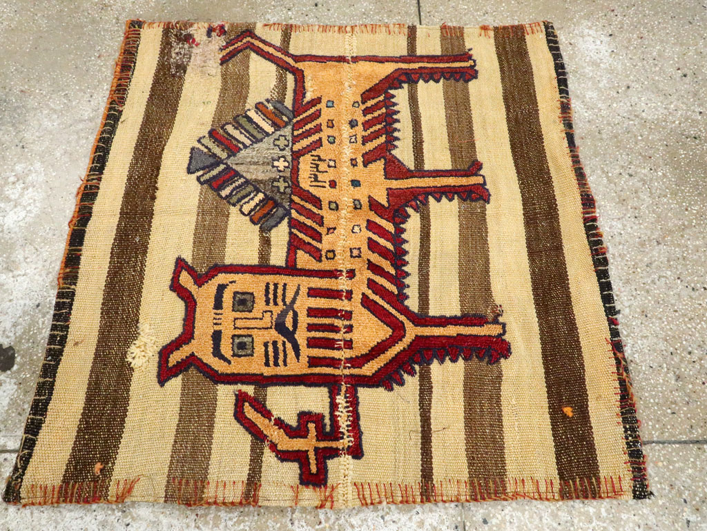 Vintage Persian Pictorial Souf Flatweave Kilim Throw Rug, No.28412 - Staging
