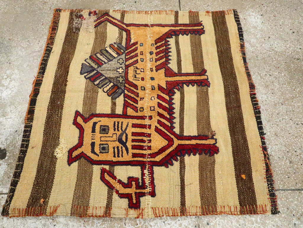 Vintage Persian Pictorial Souf Flatweave Kilim Throw Rug, No.28412 - Staging