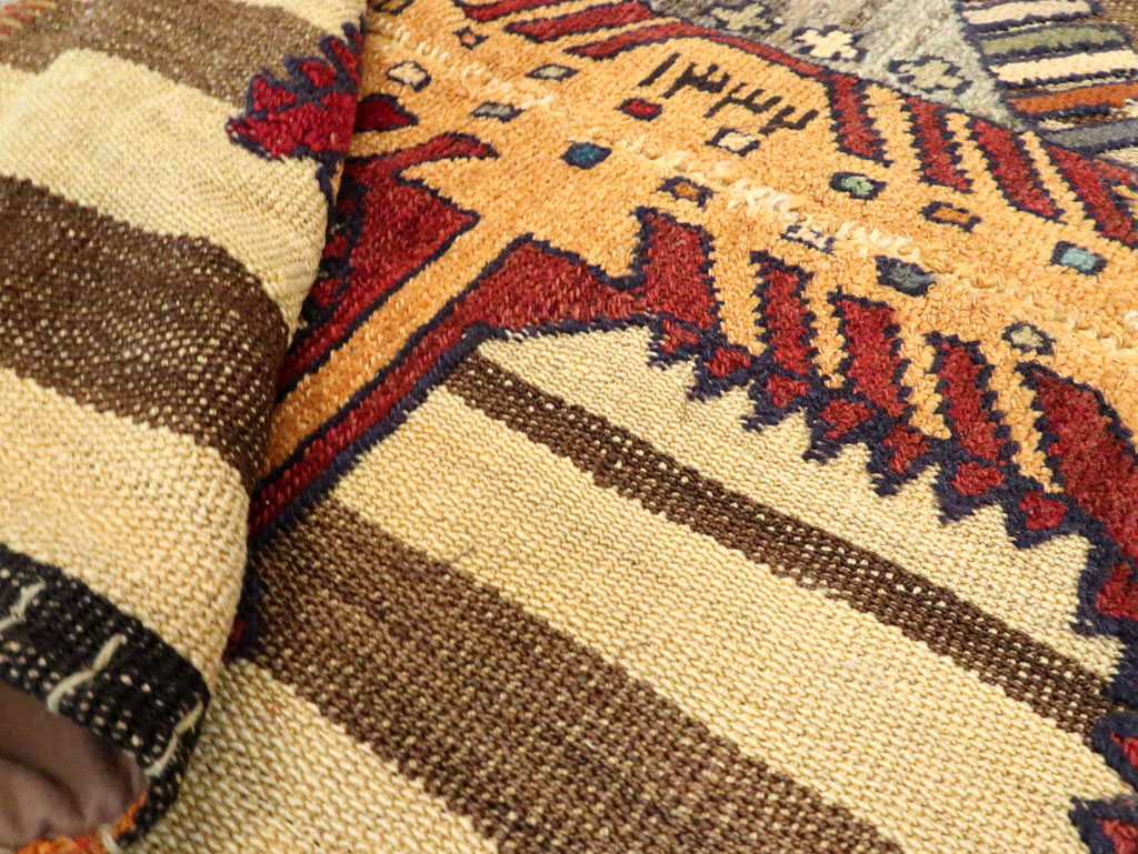 Vintage Persian Pictorial Souf Flatweave Kilim Throw Rug, No.28412 - Staging