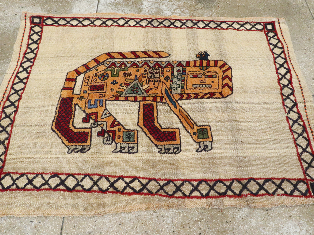Vintage Persian Pictorial Souf Flatweave Kilim Throw Rug, No.28413 - Staging