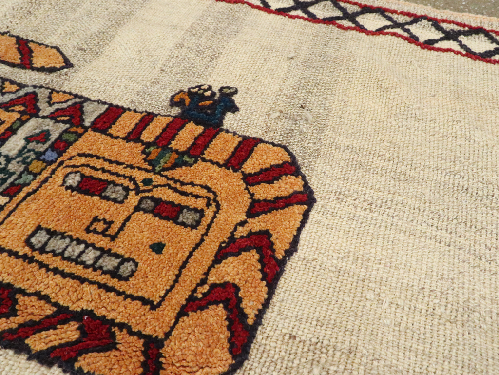 Vintage Persian Pictorial Souf Flatweave Kilim Throw Rug, No.28413 - Staging