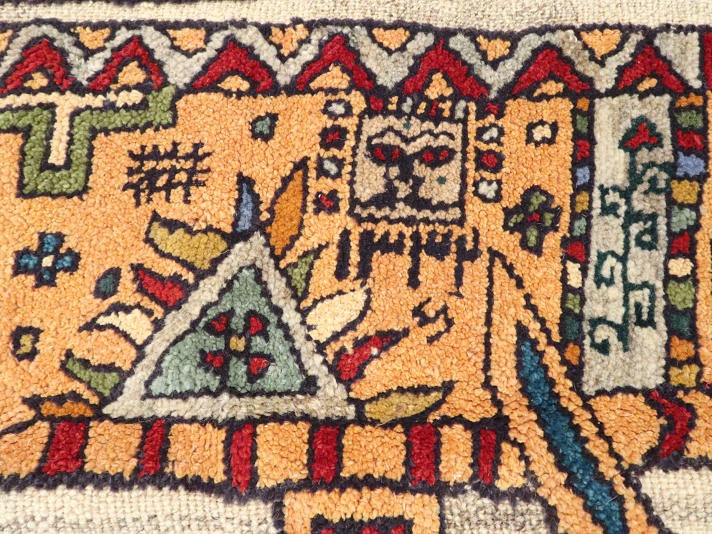 Vintage Persian Pictorial Souf Flatweave Kilim Throw Rug, No.28413 - Staging