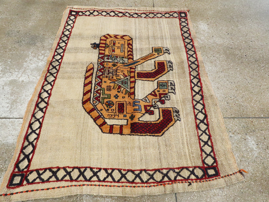 Vintage Persian Pictorial Souf Flatweave Kilim Throw Rug, No.28413 - Staging