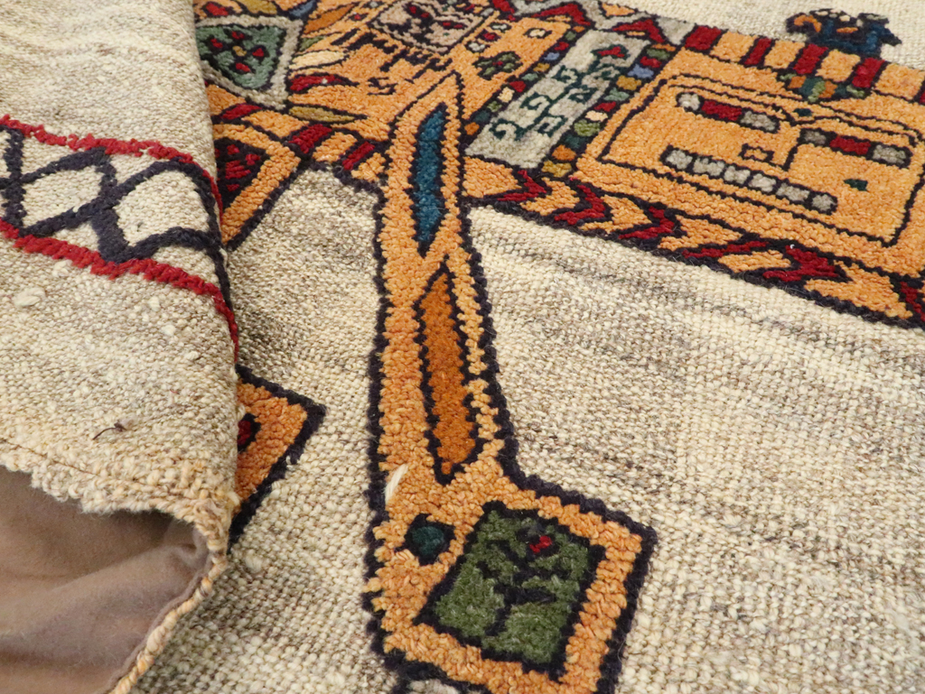 Vintage Persian Pictorial Souf Flatweave Kilim Throw Rug, No.28413 - Staging