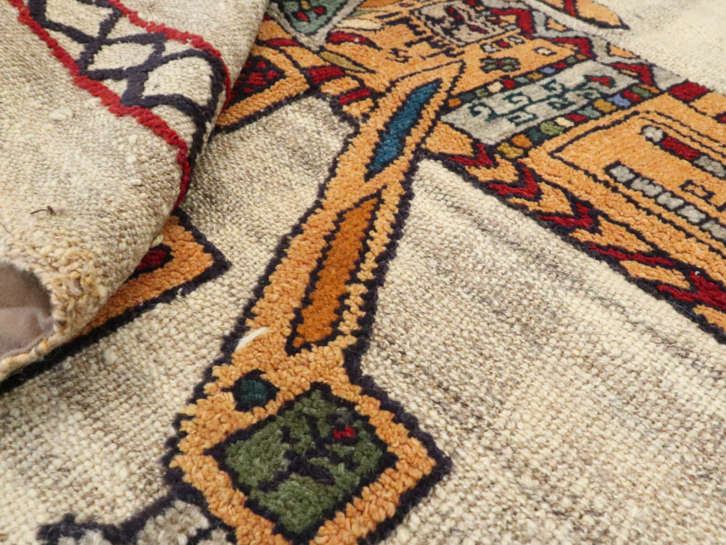 Vintage Persian Pictorial Souf Flatweave Kilim Throw Rug, No.28413 - Staging