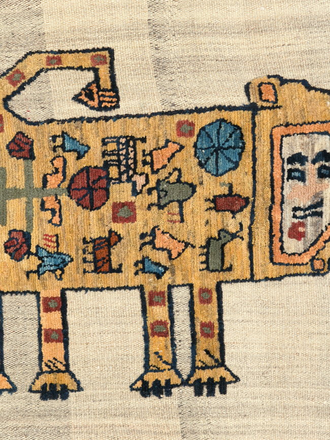 Vintage Persian Pictorial Souf Flatweave Kilim Throw Rug, No.28414 - Staging