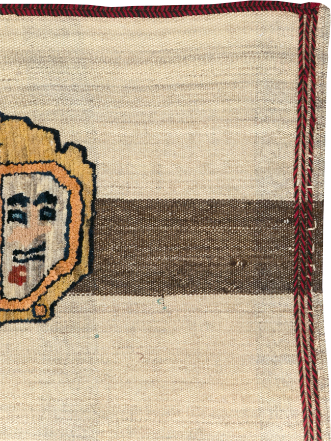 Vintage Persian Pictorial Souf Flatweave Kilim Throw Rug, No.28414 - Staging