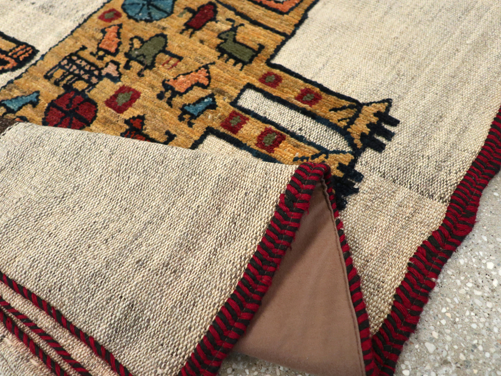 Vintage Persian Pictorial Souf Flatweave Kilim Throw Rug, No.28414 - Staging