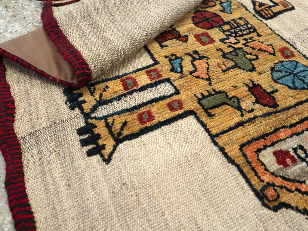 Vintage Persian Pictorial Souf Flatweave Kilim Throw Rug, No.28414 - Staging