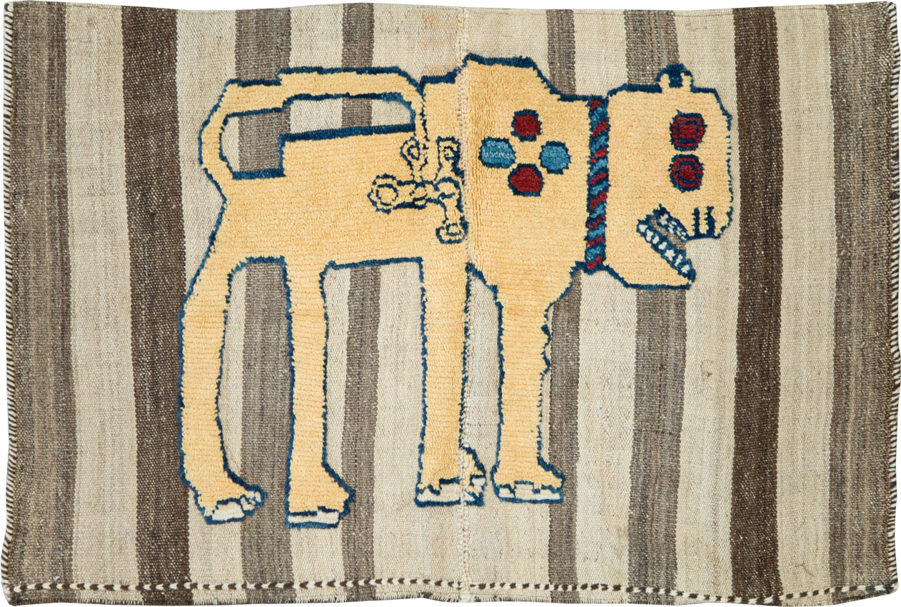 Vintage Persian Pictorial Souf Flatweave Kilim Throw Rug, No.28415 - Staging