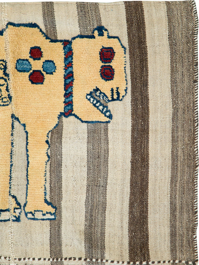 Vintage Persian Pictorial Souf Flatweave Kilim Throw Rug, No.28415 - Staging