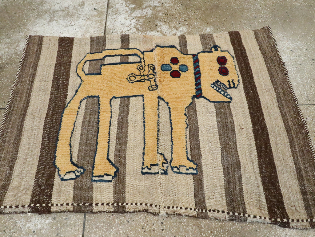 Vintage Persian Pictorial Souf Flatweave Kilim Throw Rug, No.28415 - Staging