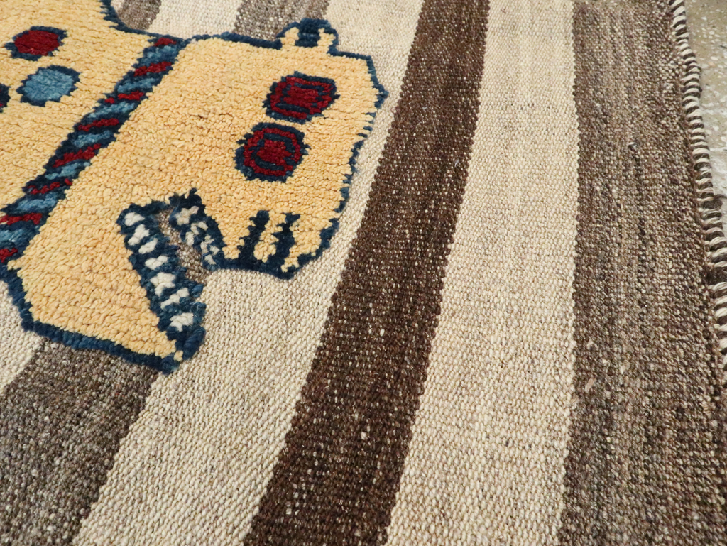 Vintage Persian Pictorial Souf Flatweave Kilim Throw Rug, No.28415 - Staging