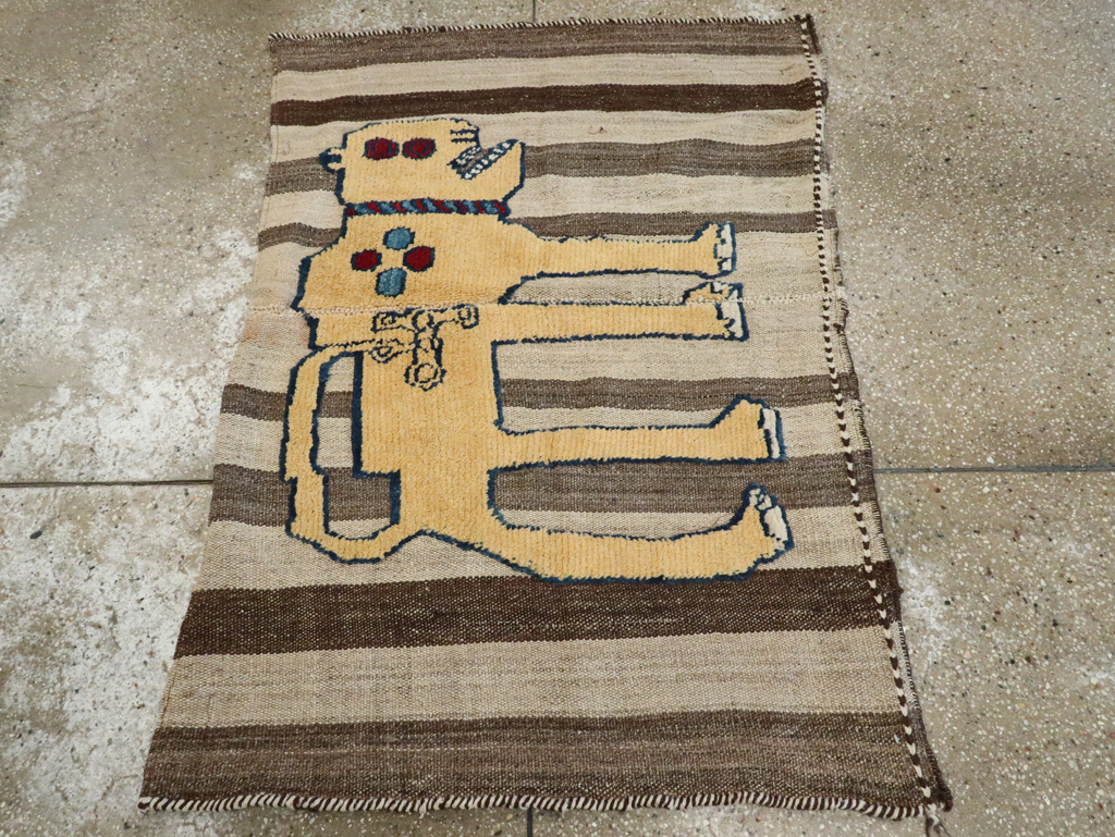 Vintage Persian Pictorial Souf Flatweave Kilim Throw Rug, No.28415 - Staging