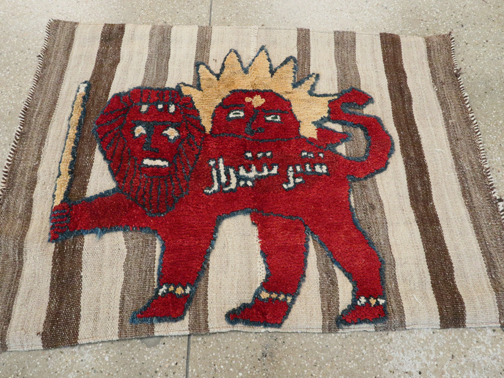 Vintage Persian Pictorial Souf Flatweave Kilim Throw Rug, No.28416 - Staging