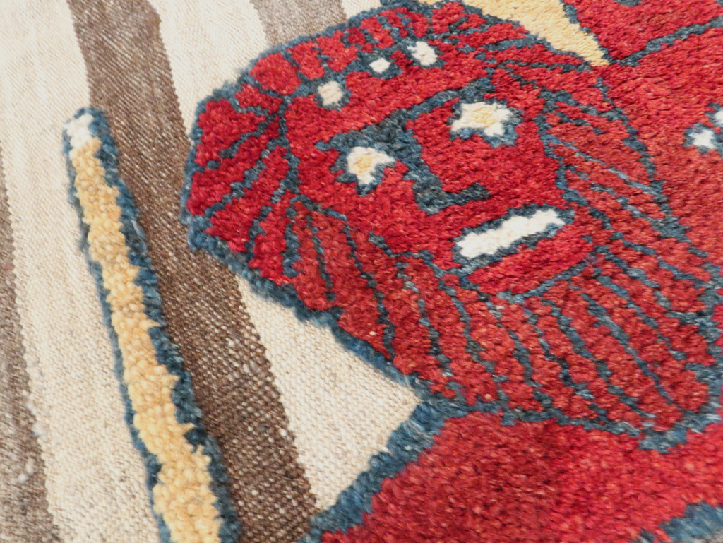 Vintage Persian Pictorial Souf Flatweave Kilim Throw Rug, No.28416 - Staging