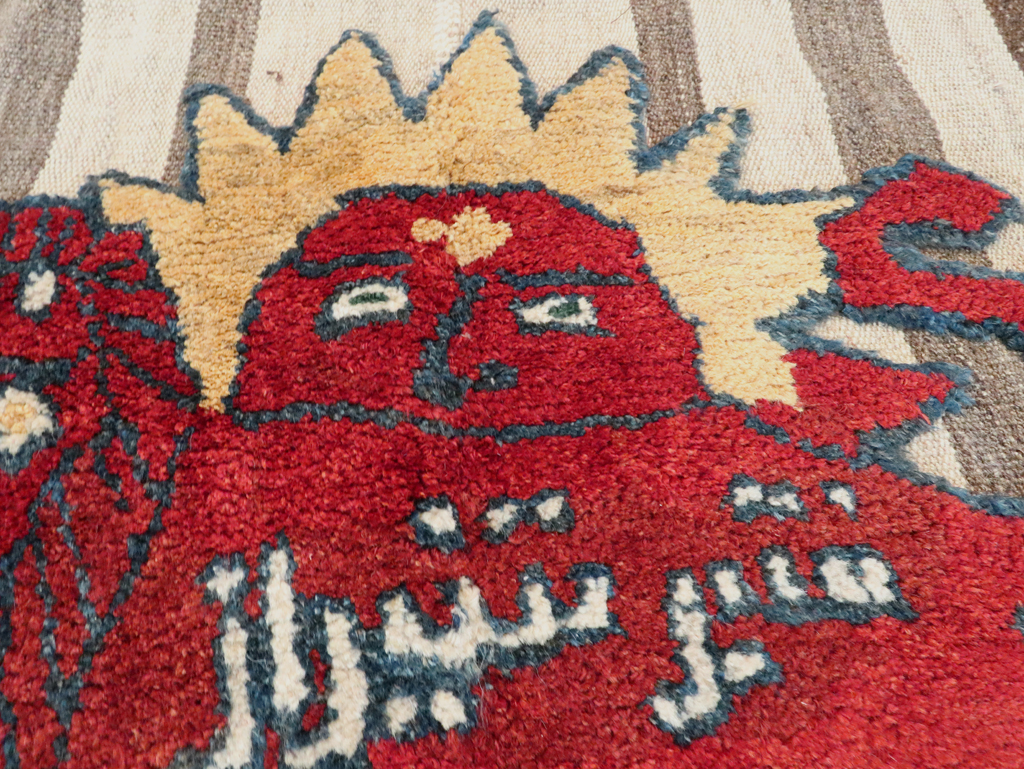 Vintage Persian Pictorial Souf Flatweave Kilim Throw Rug, No.28416 - Staging