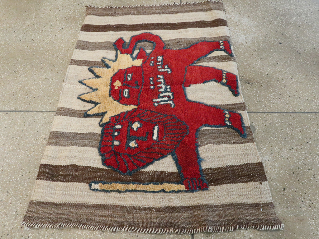 Vintage Persian Pictorial Souf Flatweave Kilim Throw Rug, No.28416 - Staging