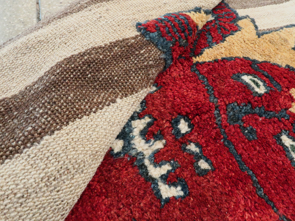 Vintage Persian Pictorial Souf Flatweave Kilim Throw Rug, No.28416 - Staging