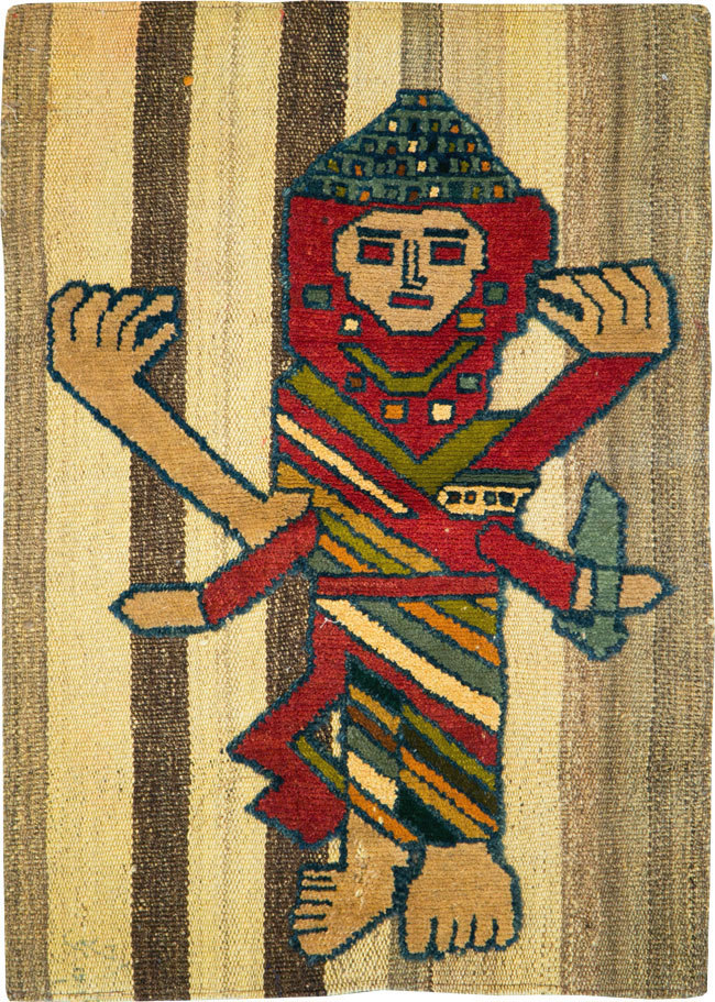 Vintage Persian Pictorial Souf Flatweave Kilim Throw Rug, No.28417 - Staging