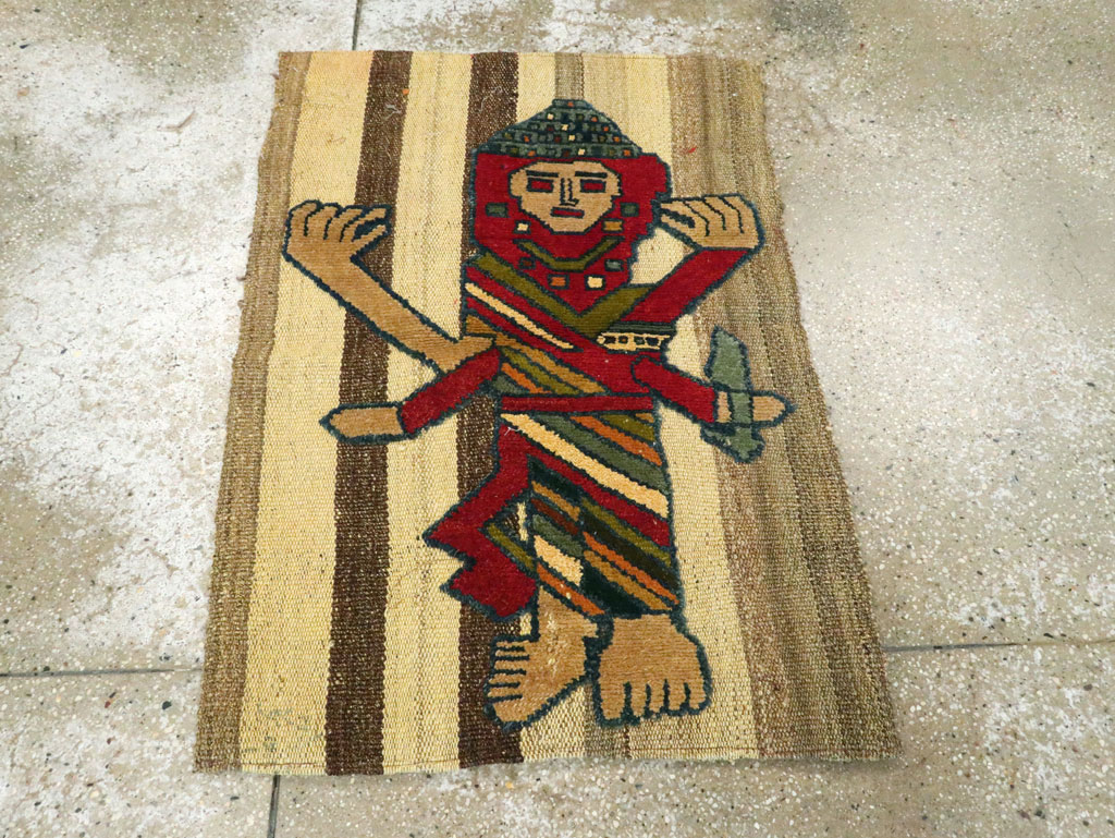 Vintage Persian Pictorial Souf Flatweave Kilim Throw Rug, No.28417 - Staging