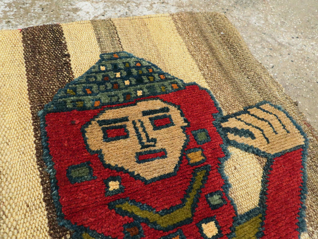 Vintage Persian Pictorial Souf Flatweave Kilim Throw Rug, No.28417 - Staging
