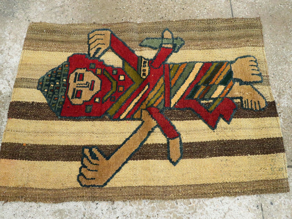 Vintage Persian Pictorial Souf Flatweave Kilim Throw Rug, No.28417 - Staging