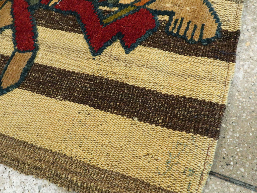 Vintage Persian Pictorial Souf Flatweave Kilim Throw Rug, No.28417 - Staging