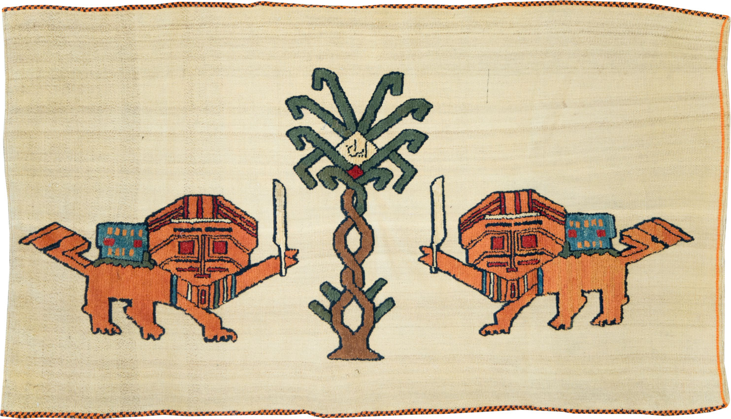 Vintage Persian Pictorial Souf Flatweave Kilim Throw Rug, No.28419 - Staging