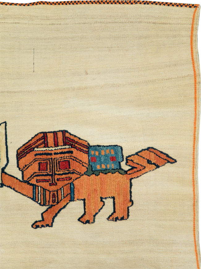 Vintage Persian Pictorial Souf Flatweave Kilim Throw Rug, No.28419 - Staging