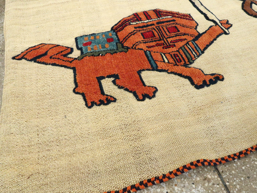 Vintage Persian Pictorial Souf Flatweave Kilim Throw Rug, No.28419 - Staging