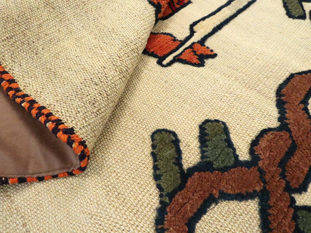 Vintage Persian Pictorial Souf Flatweave Kilim Throw Rug, No.28419 - Staging