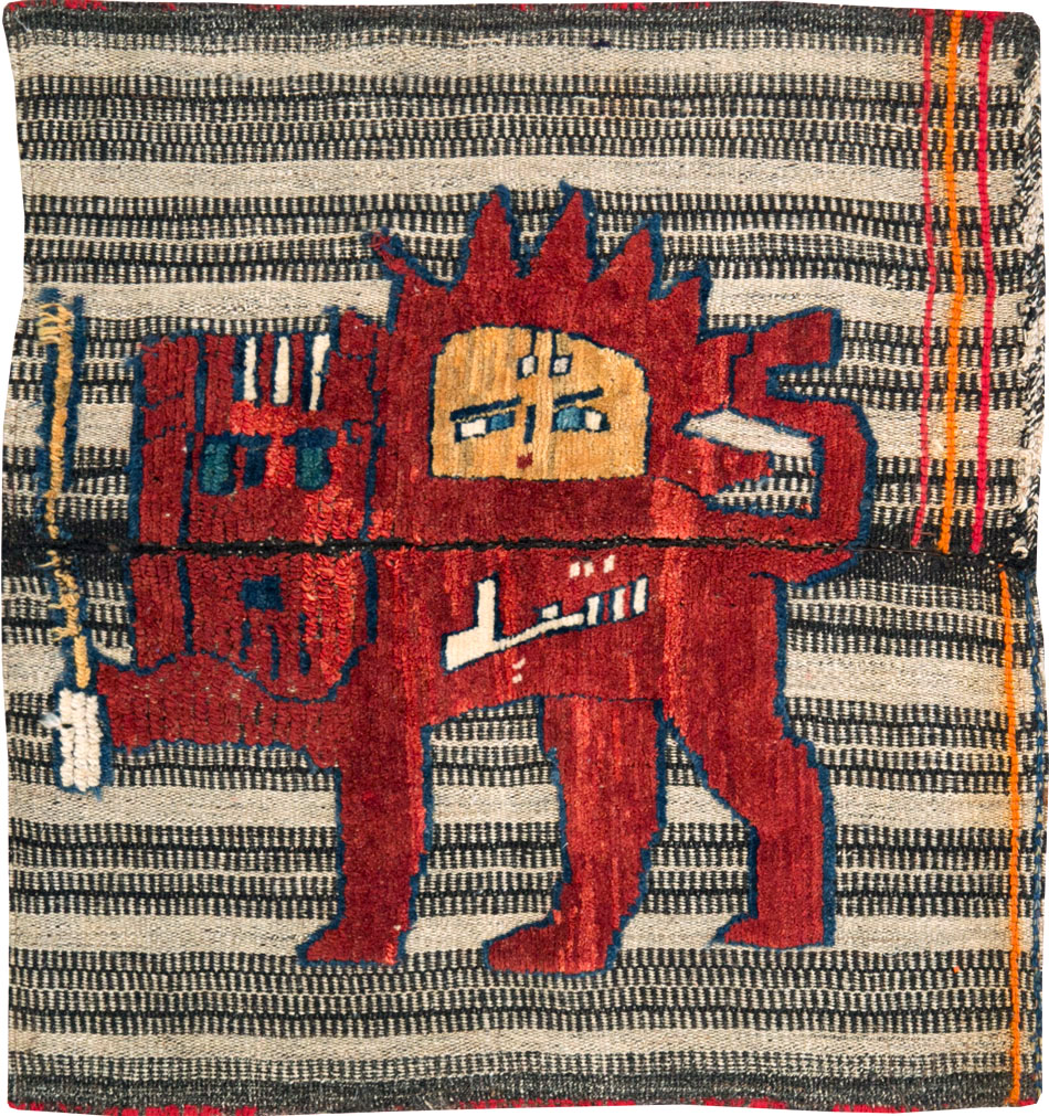 Vintage Persian Pictorial Souf Flatweave Kilim Throw Rug, No.28420 - Staging