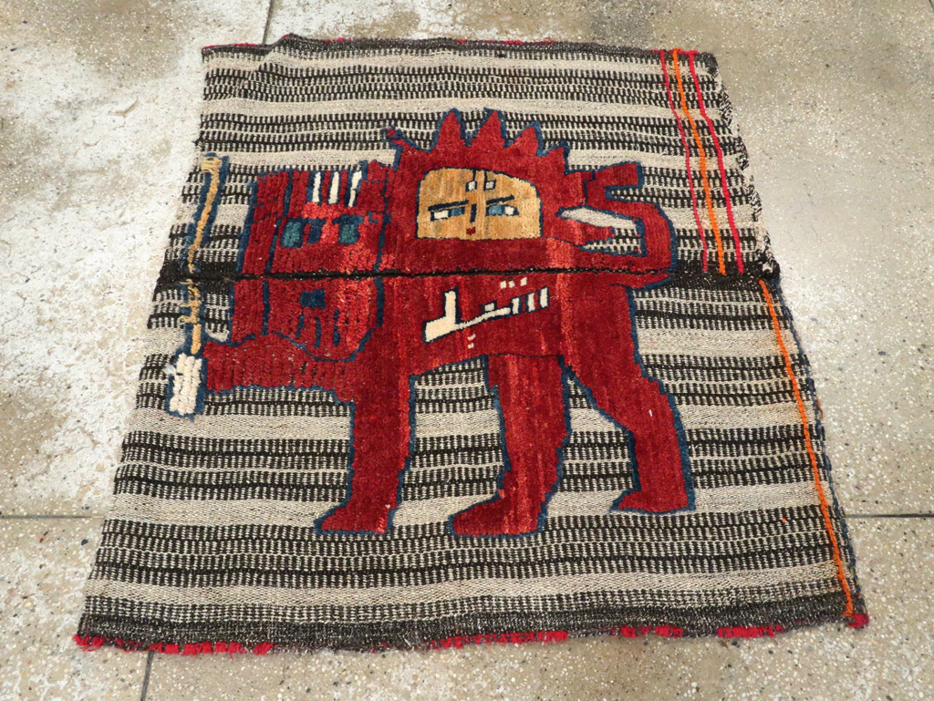 Vintage Persian Pictorial Souf Flatweave Kilim Throw Rug, No.28420 - Staging