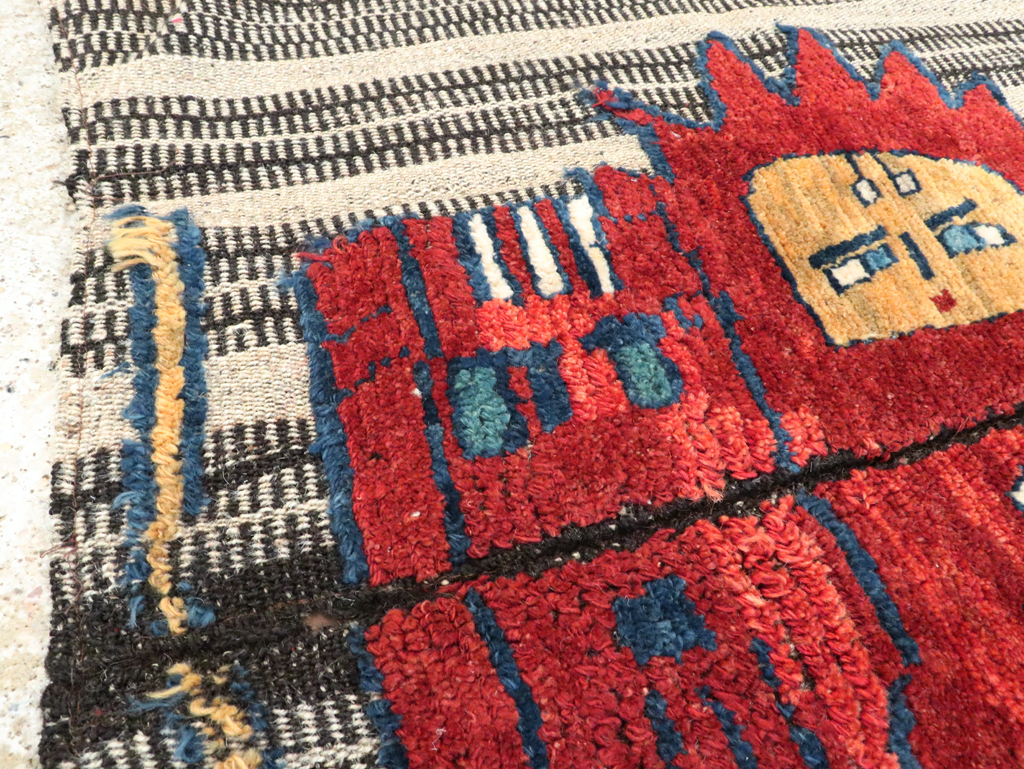 Vintage Persian Pictorial Souf Flatweave Kilim Throw Rug, No.28420 - Staging