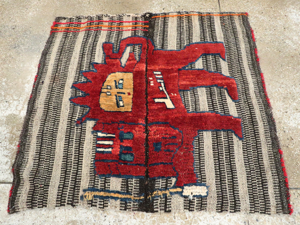 Vintage Persian Pictorial Souf Flatweave Kilim Throw Rug, No.28420 - Staging