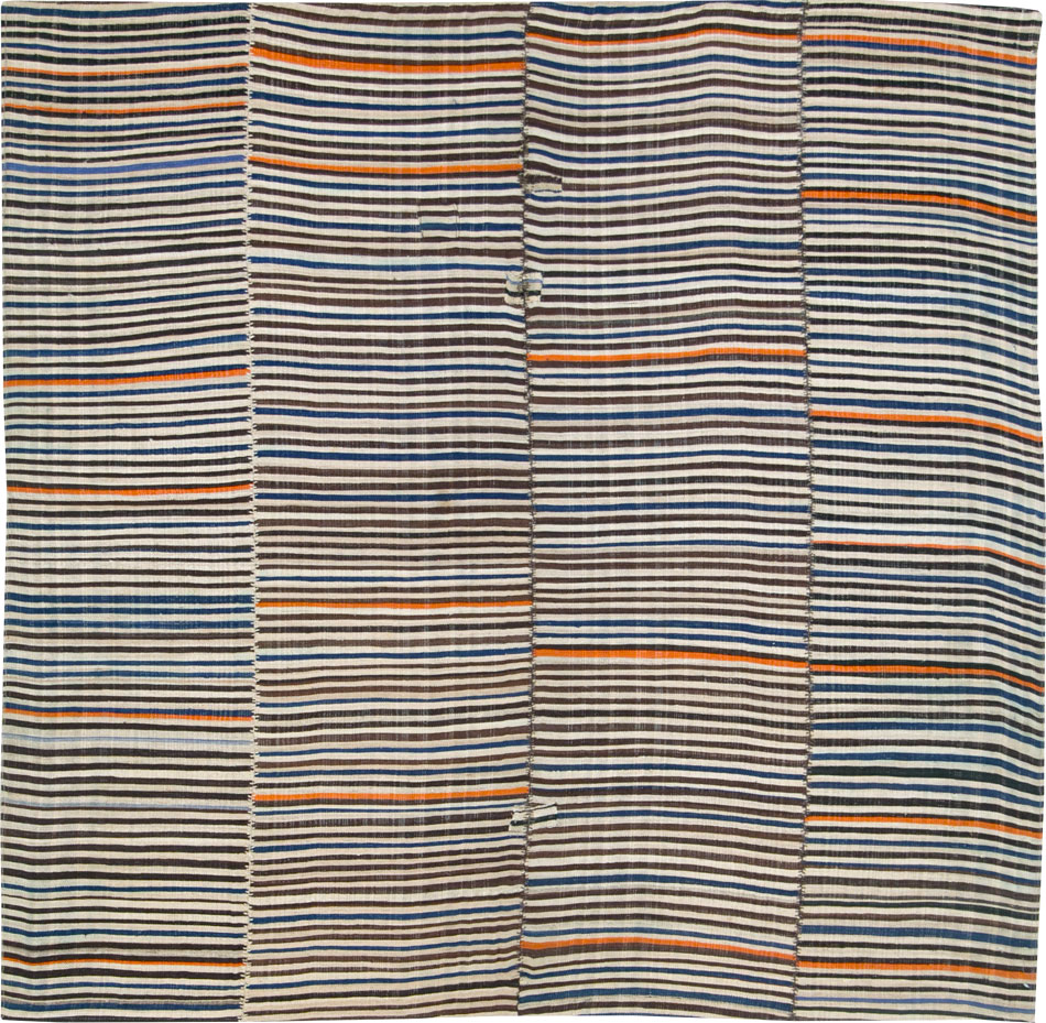 Vintage Persian Flatweave Kilim Square Accent Carpet, No.28421 - Staging