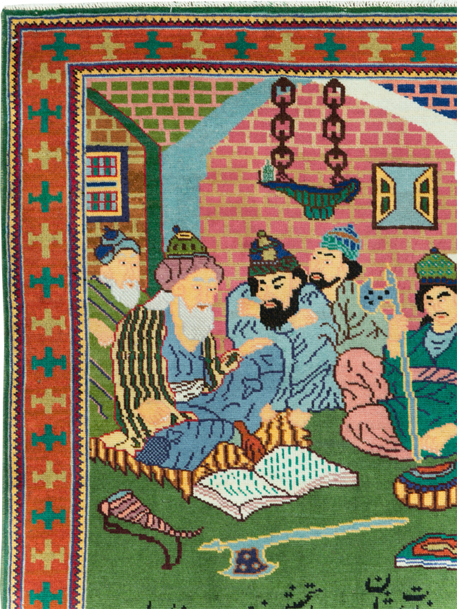 Vintage Persian Tabriz Pictorial Rug, No.28431 - Staging