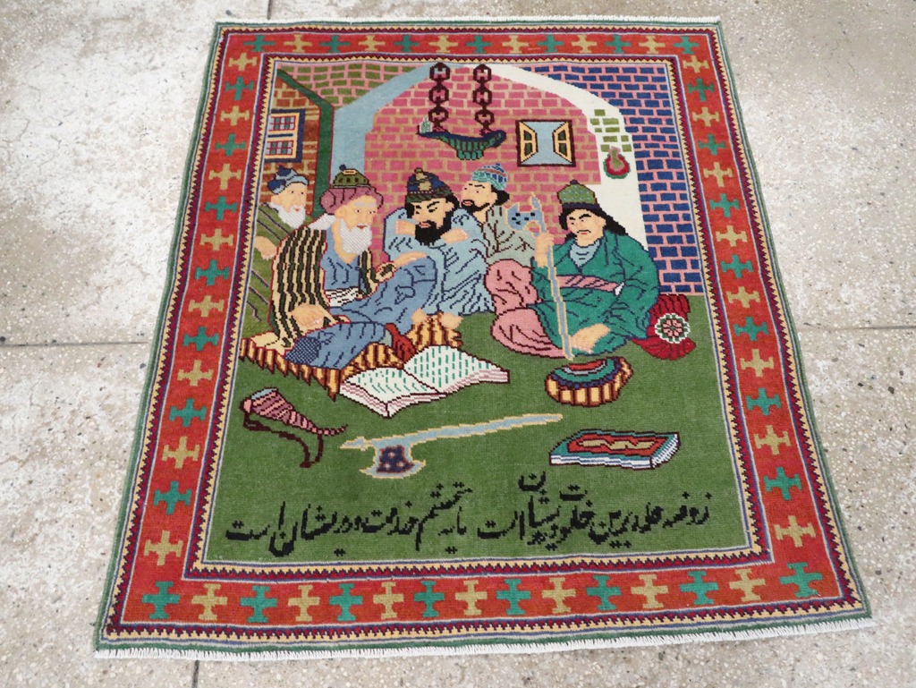 Vintage Persian Tabriz Pictorial Rug, No.28431 - Staging