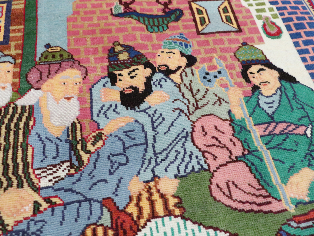 Vintage Persian Tabriz Pictorial Rug, No.28431 - Staging