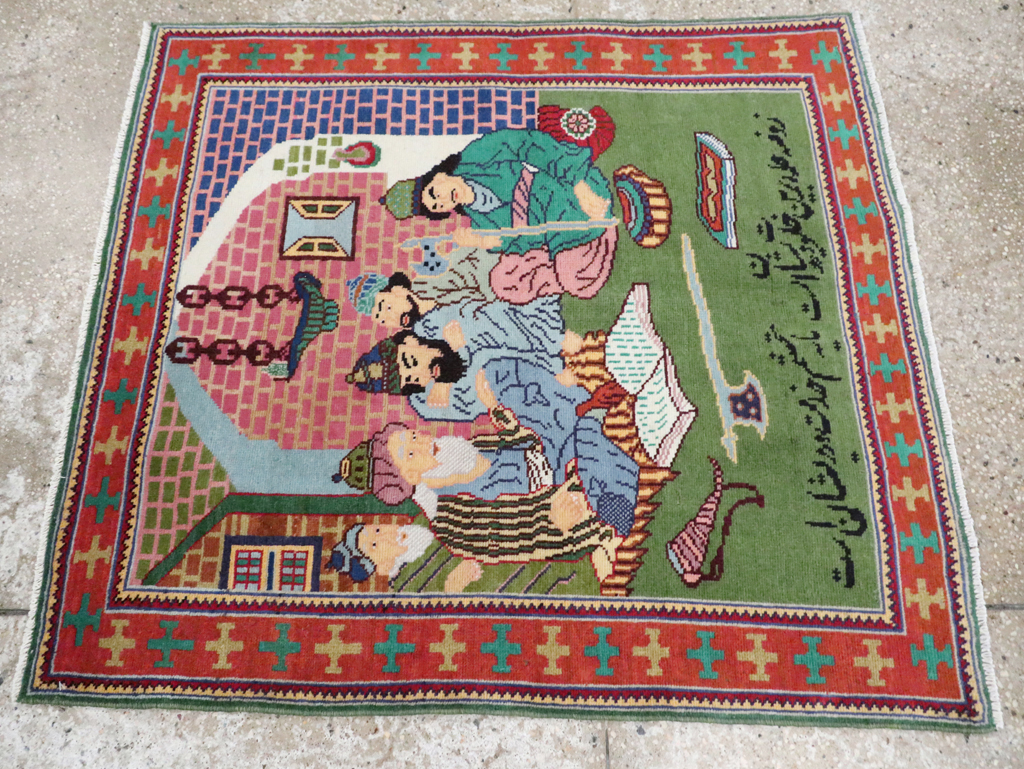 Vintage Persian Tabriz Pictorial Rug, No.28431 - Staging