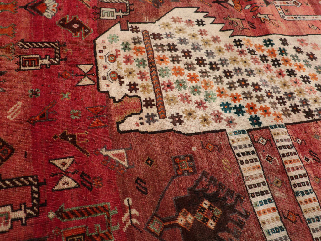 Vintage Persian Qashqai Pictorial Throw Rug, No.28434 - Staging