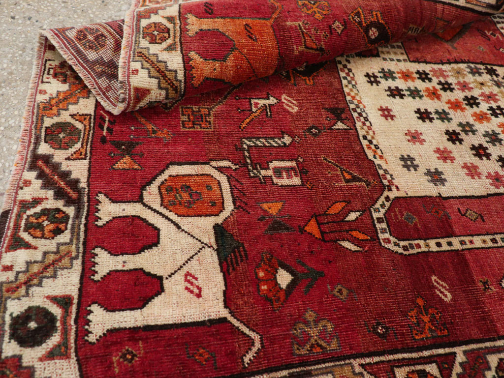 Vintage Persian Qashqai Pictorial Throw Rug, No.28434 - Staging